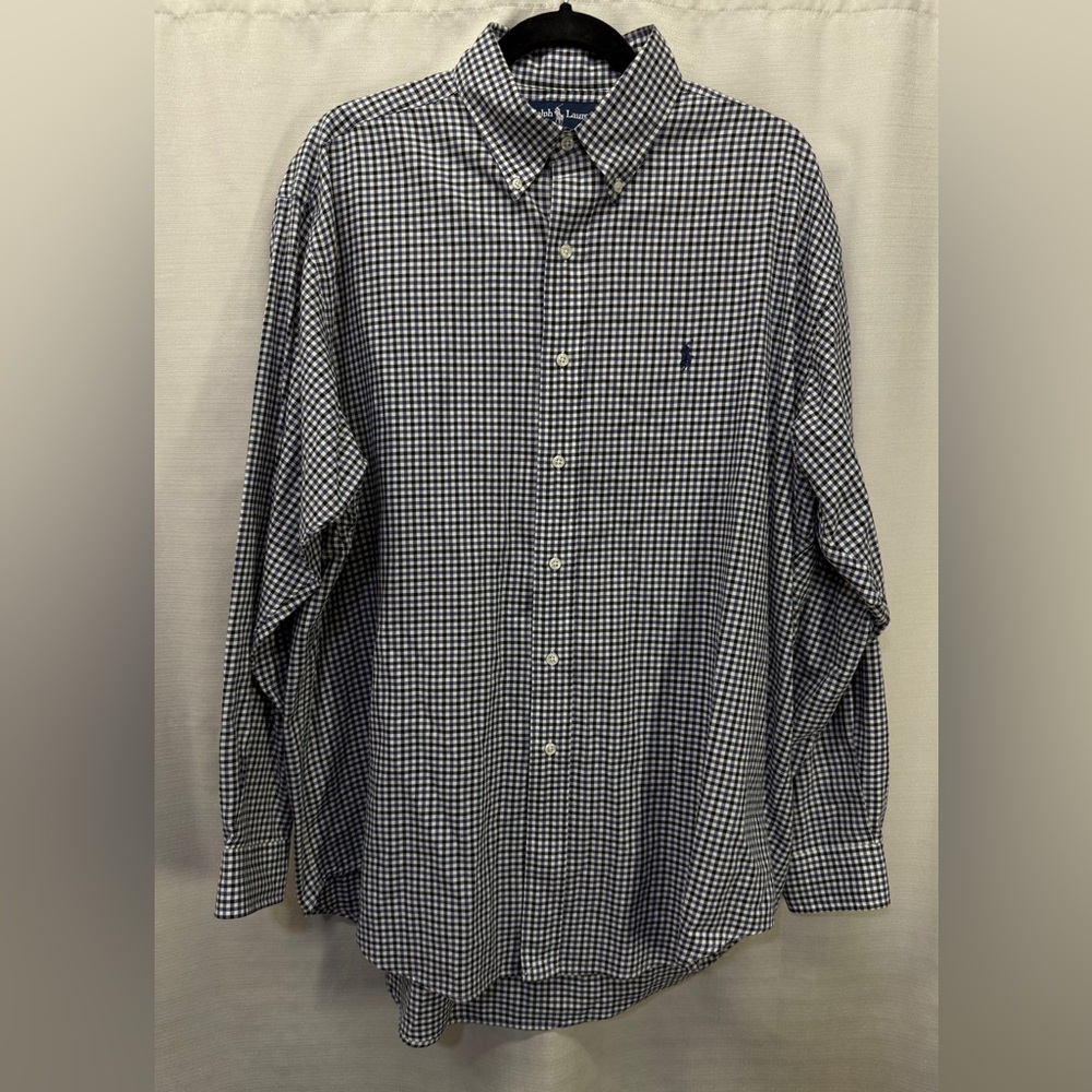 Ralph Lauren Blue/wht/blk Plaid Cotton Long Sleeve Button Down Shirt Sz L